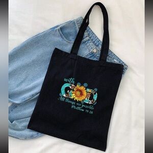 New Black Tote Bag with Inspirational Design